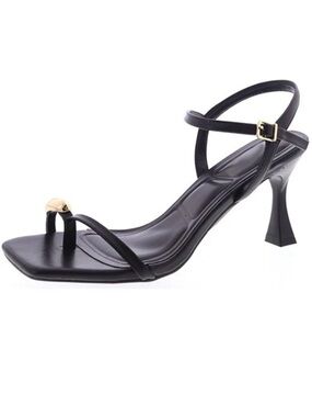 TOP Moda Black Strappy Toe-Ring Heel Sandal with Gold Accent